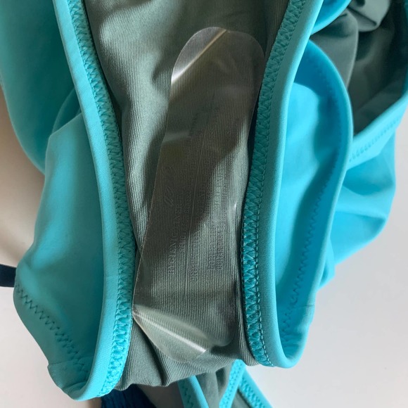 Aerie 2XL Cheeky Halter Tie Plunge One Piece Swimsuit High Cut Leg Blue Sexy XXL - Picture 12 of 13